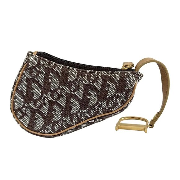 Auth DIOR/ChristianDior Logogram/Saddle - Cream Dark Brown Jacquard Leather - Picture 1 of 4